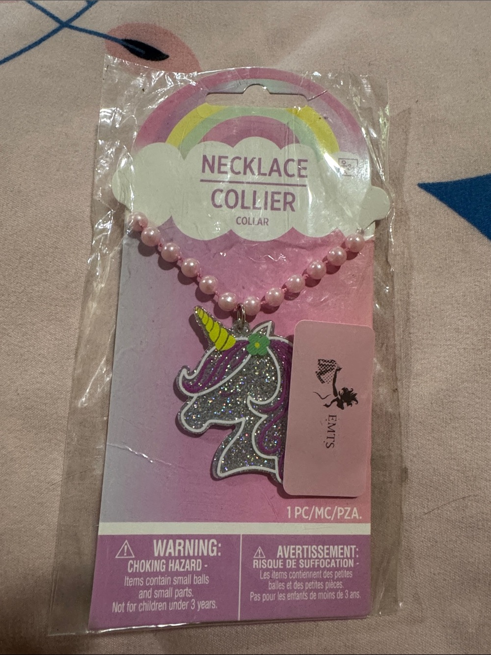Amscan Pink Beaded Unicorn Necklace with Glitter Pendant